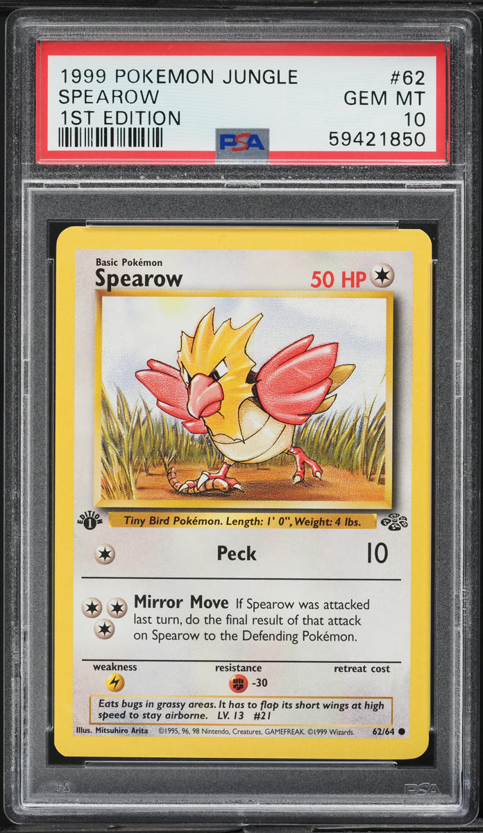 1999 Pokemon Jungle 1st Edition Spearow #62 PSA 10 GEM MINT