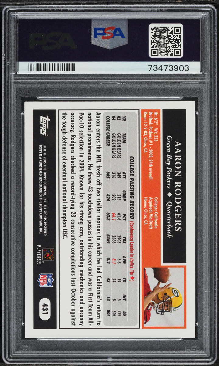 2005 Topps Football Aaron Rodgers ROOKIE #431 PSA 9 MINT