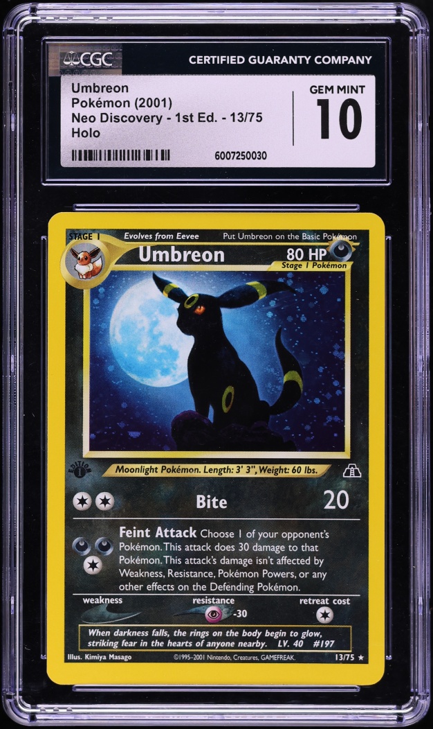 2001 Pokemon Neo Discovery 1st Edition Holo Umbreon #13 CGC 10 GEM MINT