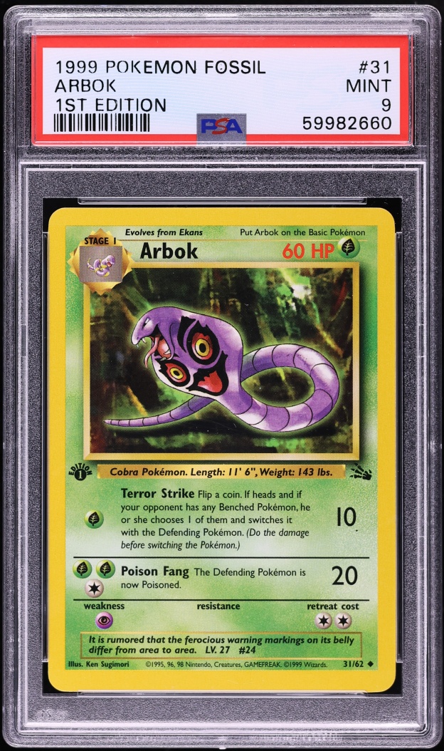 1999 Pokemon Fossil 1st Edition Arbok #31 PSA 9 MINT