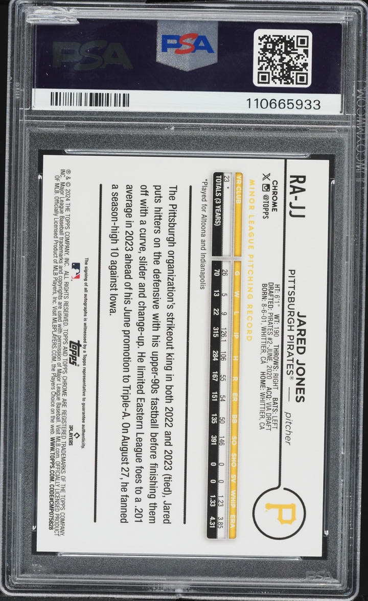 2024 Topps Chrome Update Orange Wave Jared Jones ROOKIE AUTO /25 #RAJJ PSA 10 GEM MINT