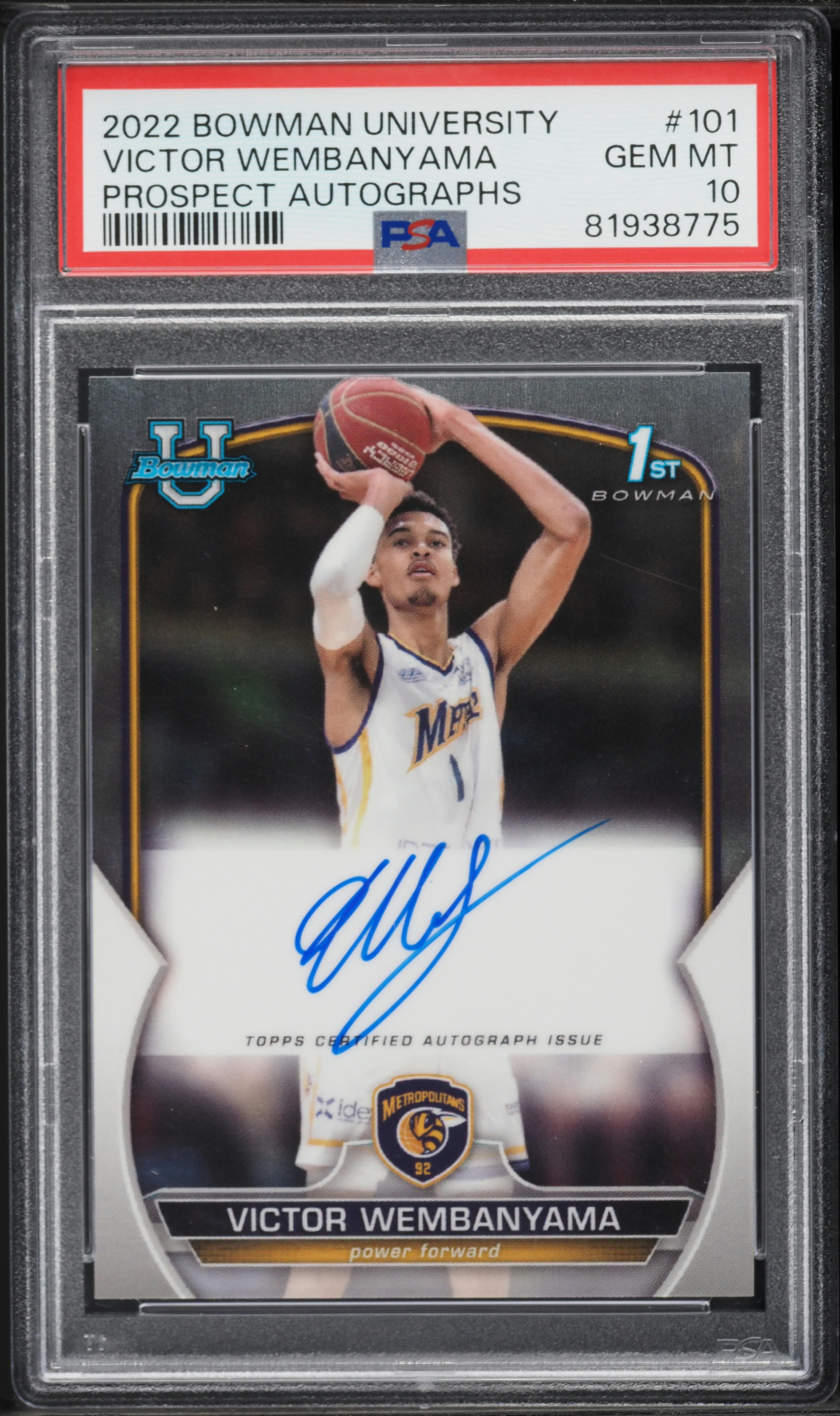 2022 Bowman University Victor Wembanyama ROOKIE AUTO #101 PSA 10