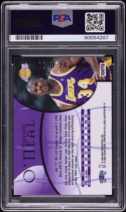 1998 Fleer Brilliants 24KT Gold Shaquille O'Neal /24 #100TG PSA 7 NRMT