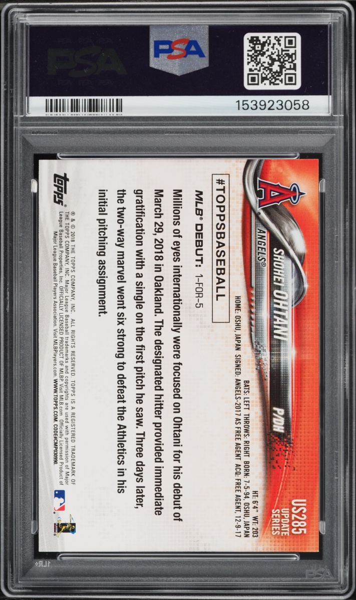 2018 Topps Update Shohei Ohtani ROOKIE #US285 PSA 9 MINT
