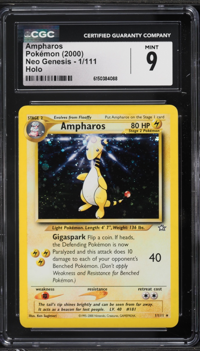 2000 Pokemon Neo Genesis Holo Ampharos #1 CGC 9 MINT