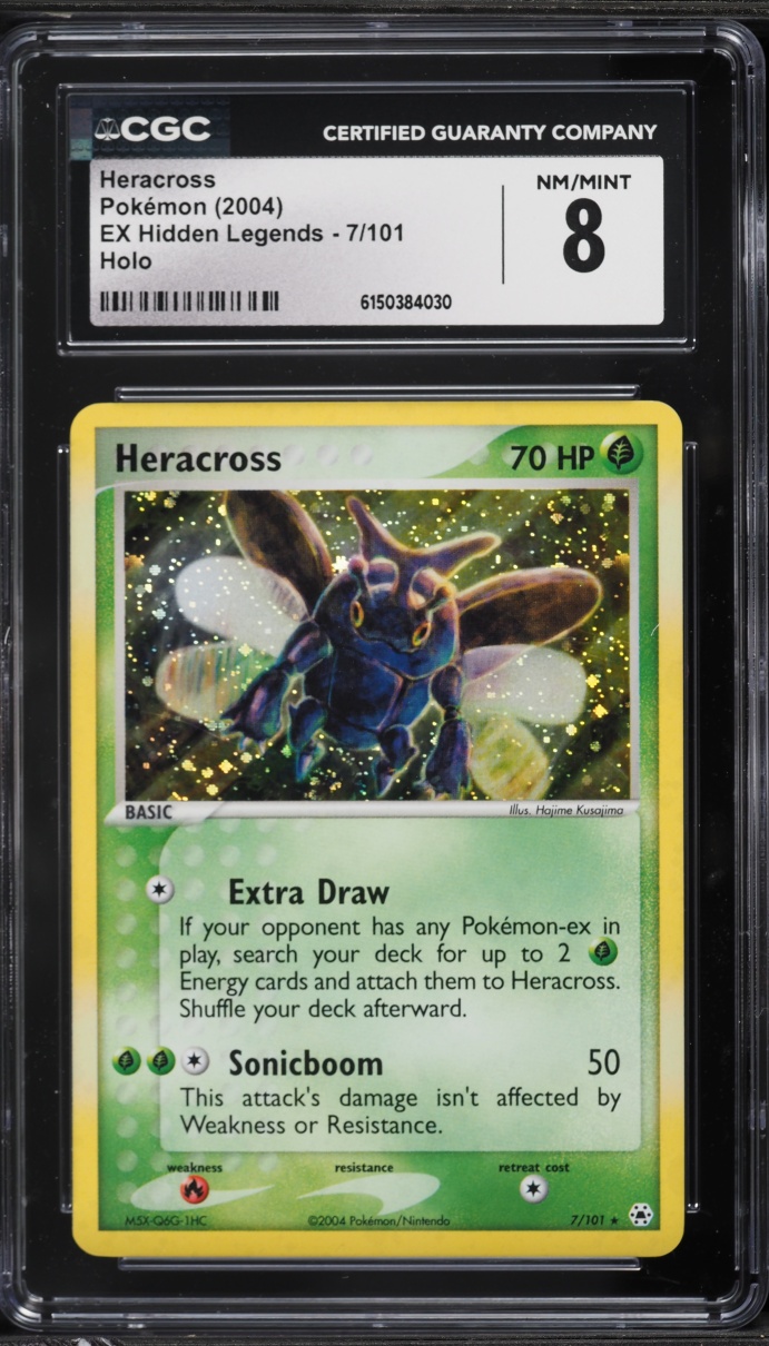 2004 Pokemon EX Hidden Legends Holo Heracross #7 CGC 8 NM-MT