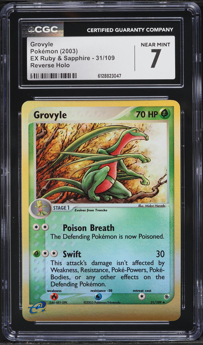 2003 Pokemon EX Ruby & Sapphire Reverse Holo Grovyle #31 CGC 7 NRMT