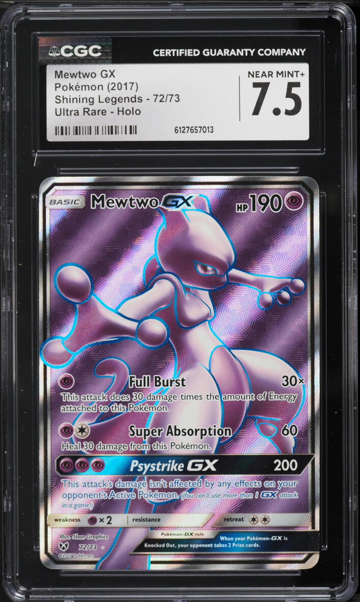 2017 Pokemon Sun & Moon Shining Legends Full Art Mewtwo GX #72 CGC 7.5 NRMT+