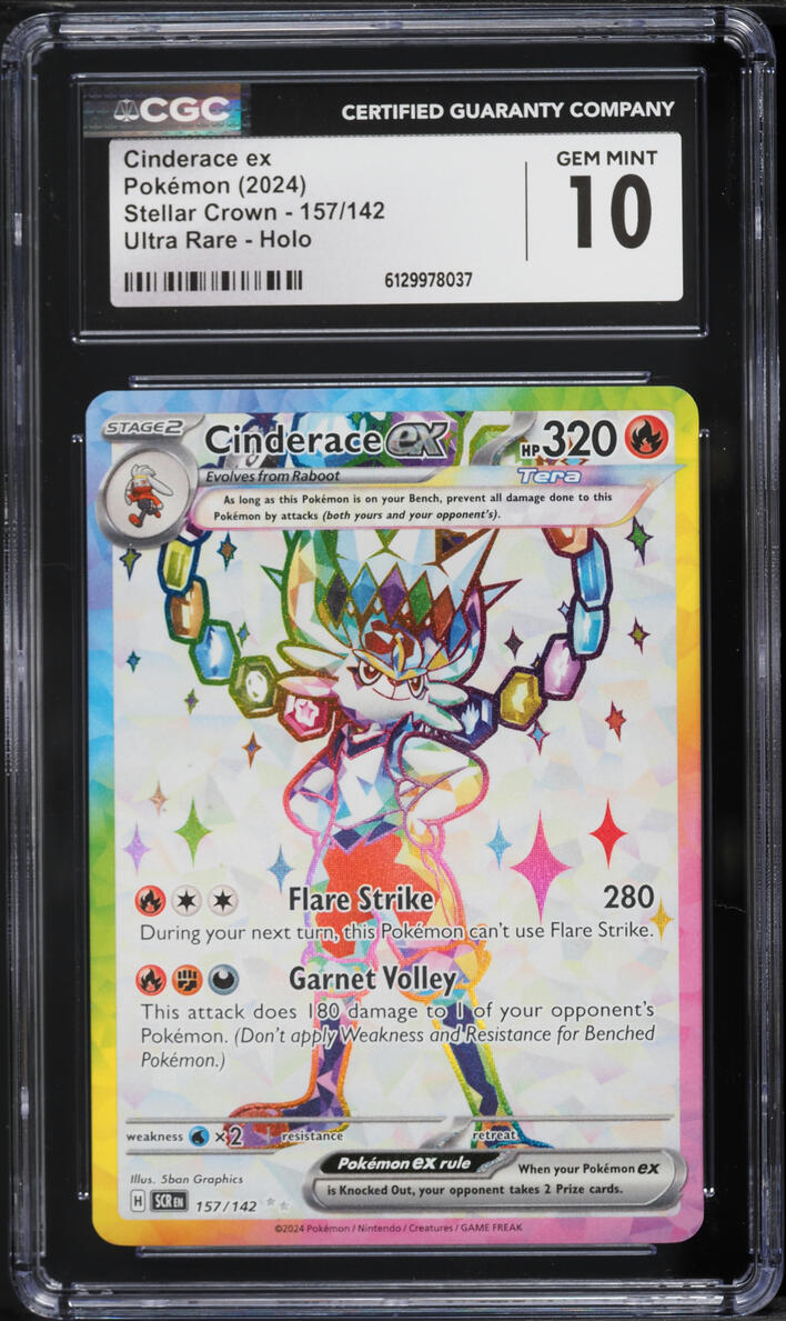 2024 Pokemon Scarlet & Violet Stellar Crown Full Art Cinderace ex #157 CGC 10 GEM MINT