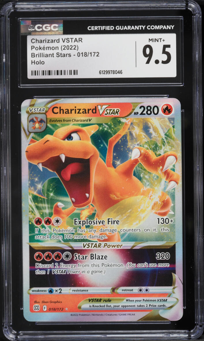 2022 Pokemon Sword & Shield Brilliant Stars Holo Charizard VSTAR #18 CGC 9.5 MINT+