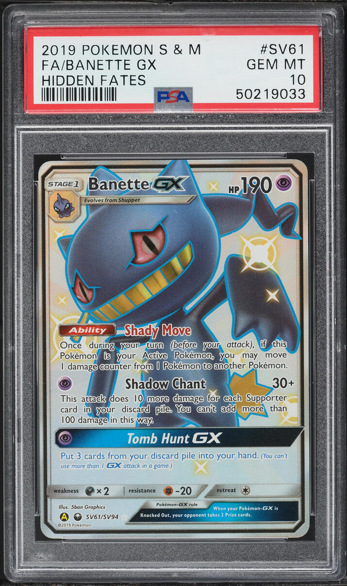 2019 Pokemon Sun & Moon Hidden Fates Shiny Banette GX #SV61 PSA 10 GEM MINT