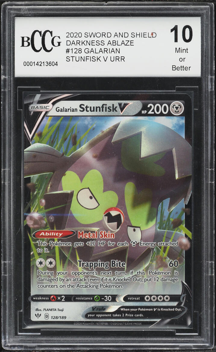 2020 Pokemon Sword & Shield Darkness Ablaze Galarian Stunfisk V #128 BCCG 10
