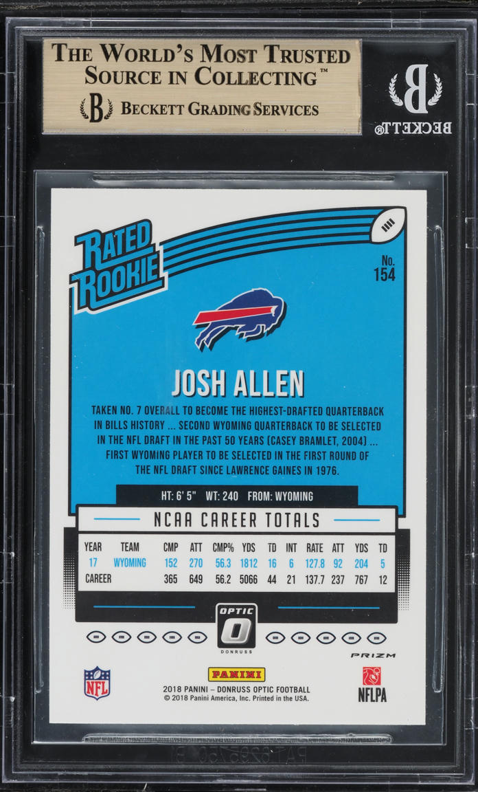 2018 Donruss Optic Teal Velocity Josh Allen ROOKIE #154 BGS 9.5 GEM MINT