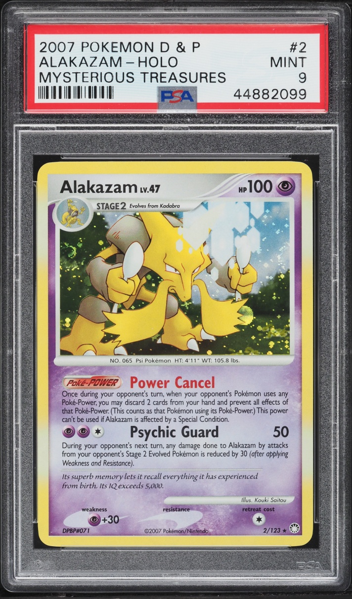 2007 Pokemon Diamond & Pearl Mysterious Treasures Holo Alakazam #2 PSA 9 MINT