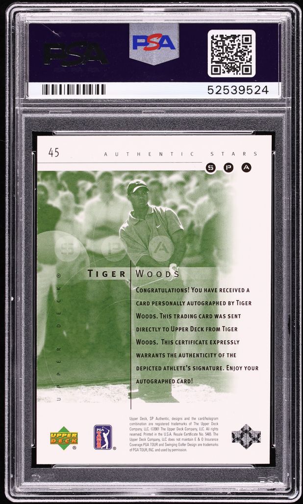 2001 SP Authentic Golf Tiger Woods ROOKIE AUTO DNA 10 /900 #45 PSA 10 GEM MINT