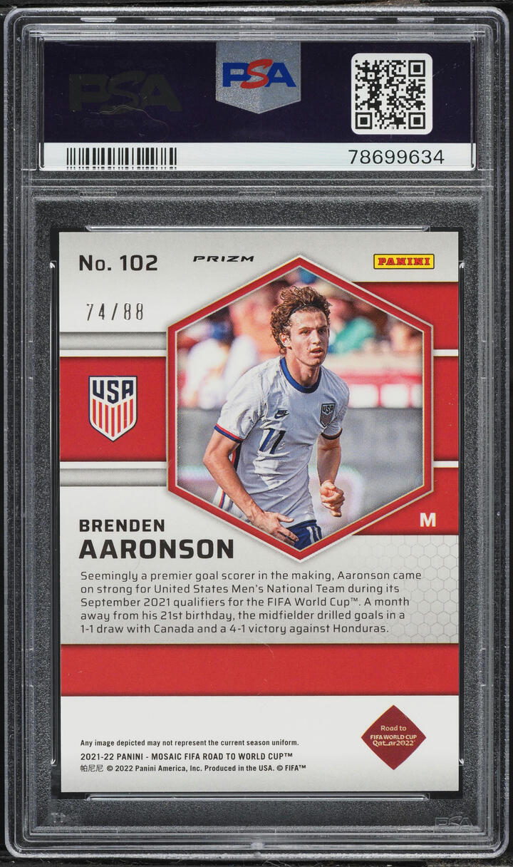 2021 Panini Mosaic FIFA Road To World Cup Red & Gold Choice Brenden Aaronson /88 PSA 9 MINT