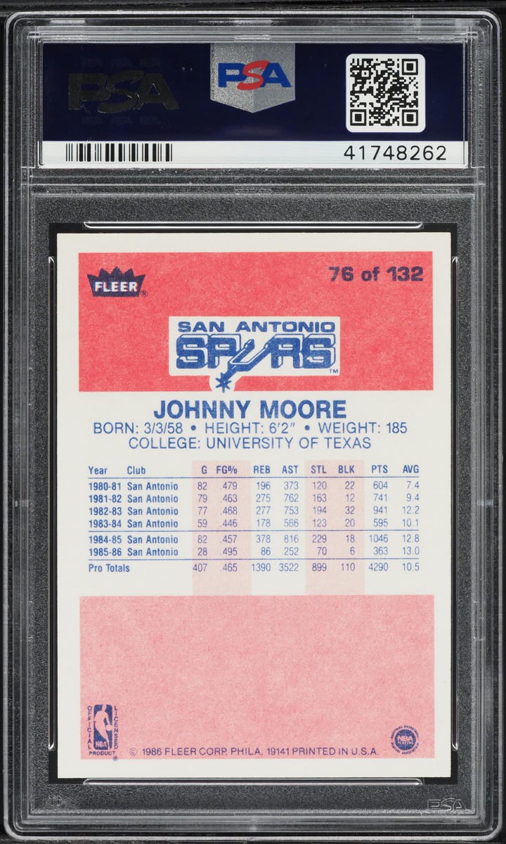 1986 Fleer Basketball Johnny Moore #76 PSA 10 GEM MINT