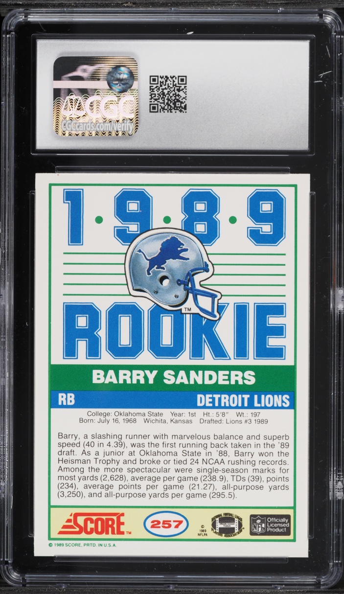 1989 Score Football Barry Sanders ROOKIE #257 CGC 8.5 NM-MT+