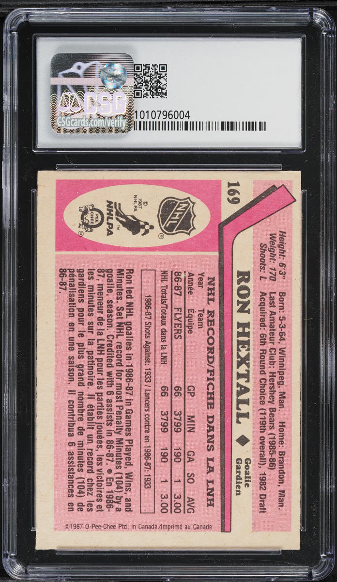 1987 O-Pee-Chee Hockey Ron Hextall ROOKIE #169 CSG 8 NM-MT