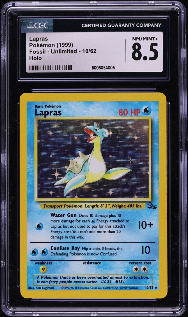 1999 Pokemon Fossil Holo Lapras #10 CGC 8.5 NM-MT+