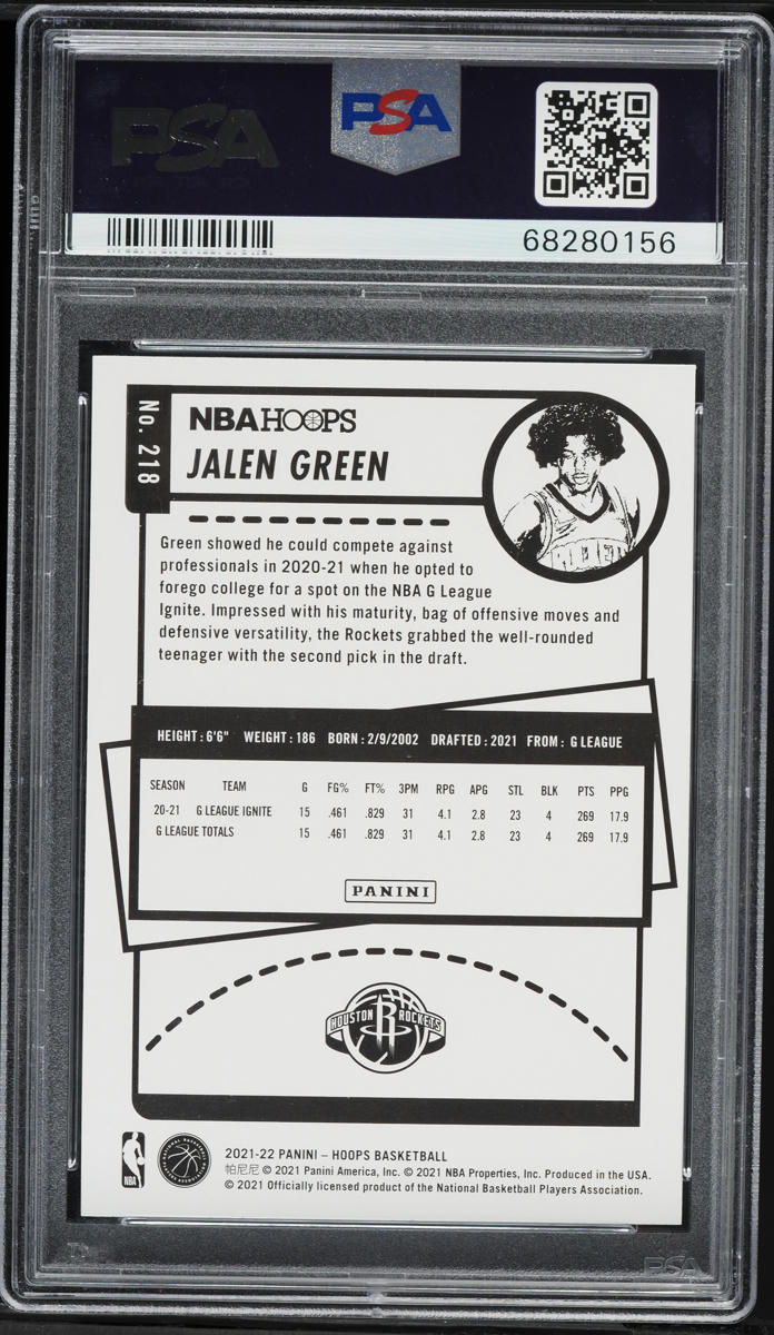 2021 Hoops Teal Explosion Jalen Green ROOKIE #218 PSA 10 GEM MINT