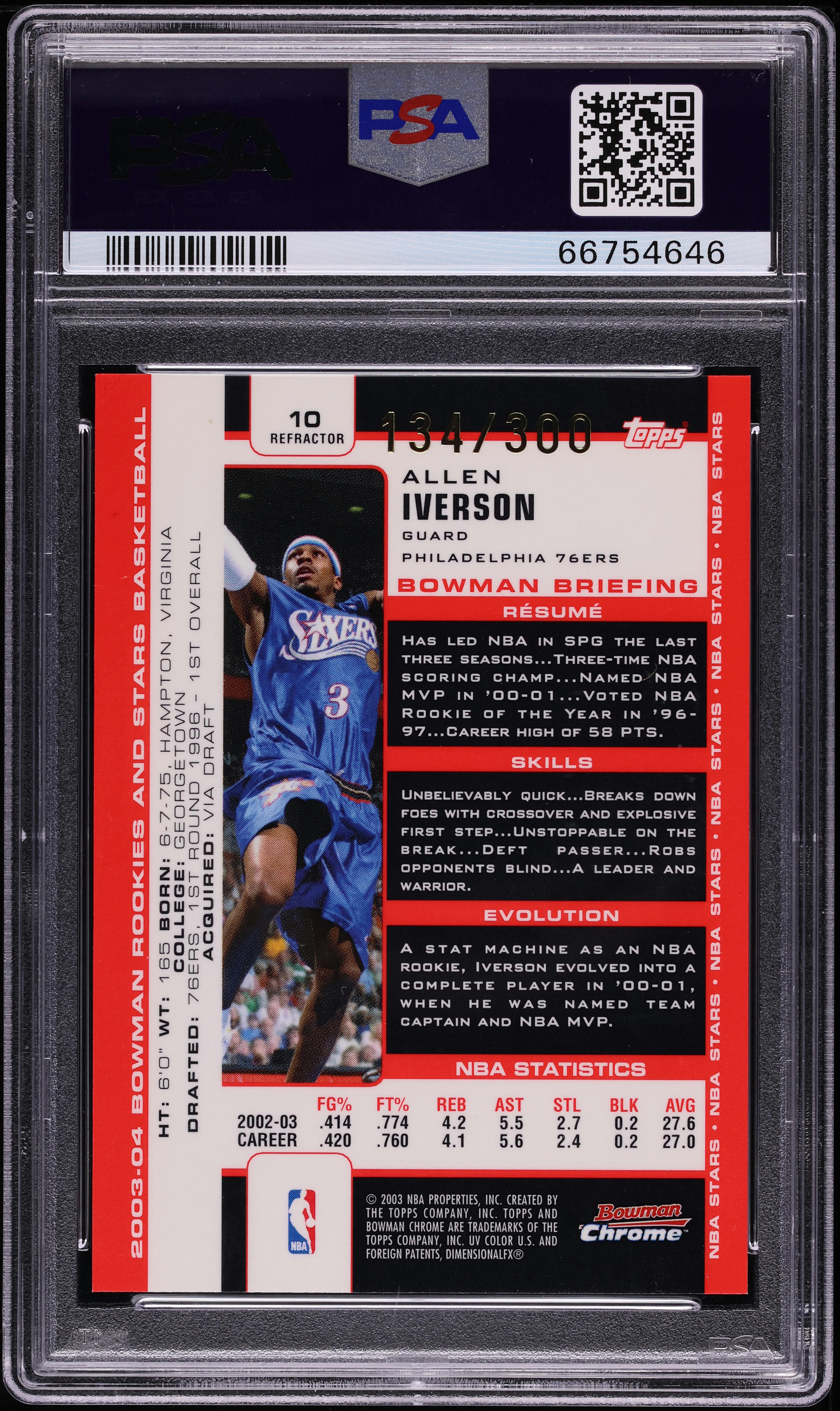 2003 Bowman Chrome Rookies & Stars Refractor Allen Iverson