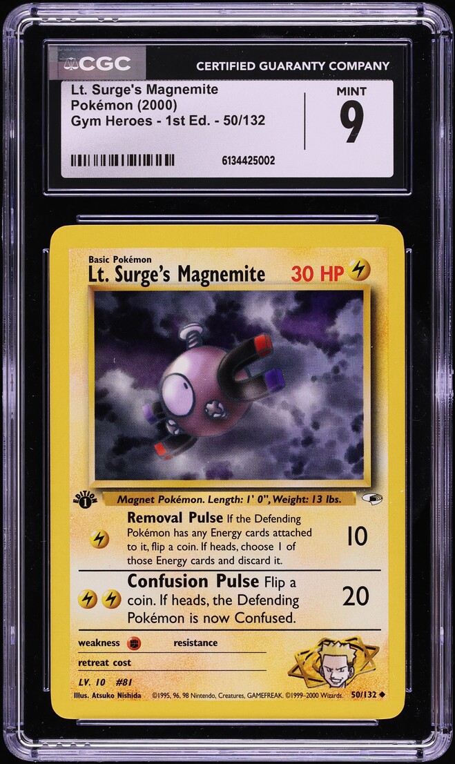 2000 Pokemon Gym Heroes 1st Edition Lt. Surge's Magnemite #50 CGC 9 MINT