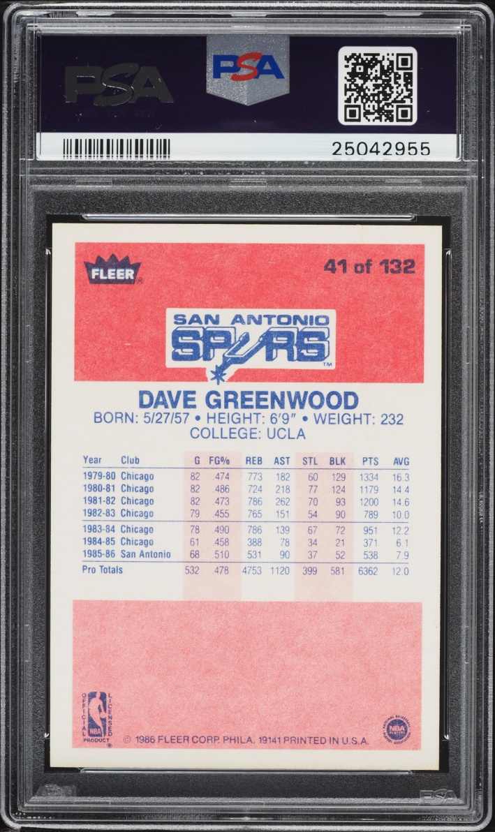1986 Fleer Basketball Dave Greenwood #41 PSA 9 MINT