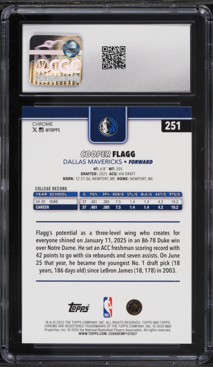 2025 Topps Chrome Cooper Flagg ROOKIE #251 CGC 8 NM-MT