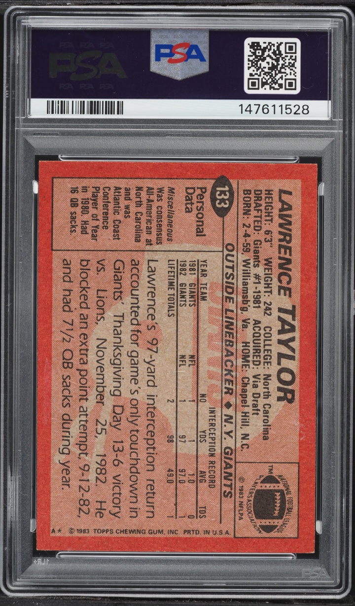 1983 Topps Football Lawrence Taylor #133 PSA 8 NM-MT