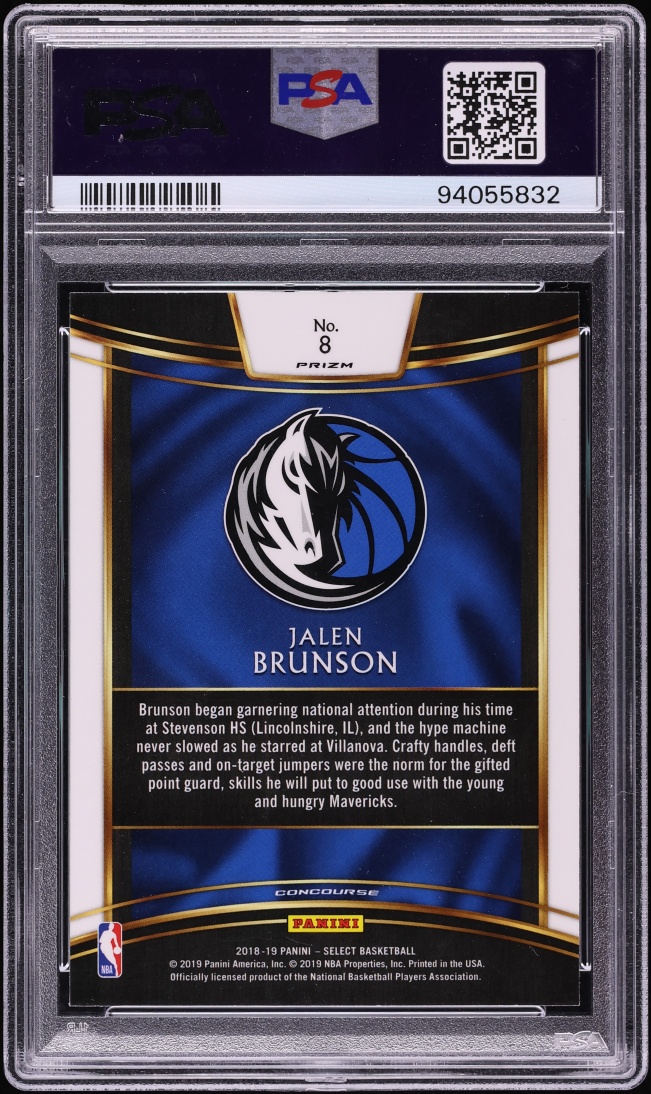 2018 Select Concourse Zebra Prizm Jalen Brunson ROOKIE #8 PSA 9 MINT
