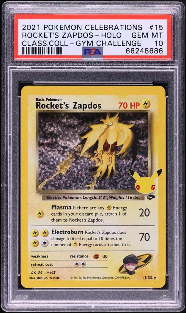 2021 Pokemon Sword & Shield Celebrations Holo Rocket's Zapdos #15 PSA 10 GEM MINT