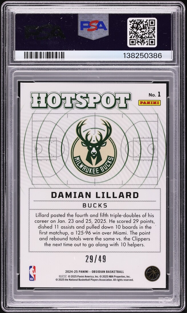 2024 Panini Obsidian Hotspot Electric Etch Pink Flood Damian Lillard /49 #1 PSA 9 MINT