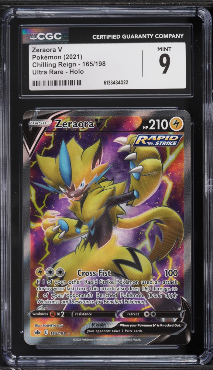 2021 Pokemon Sword & Shield Chilling Reign Full Art Zeraora V #165 CGC 9 MINT