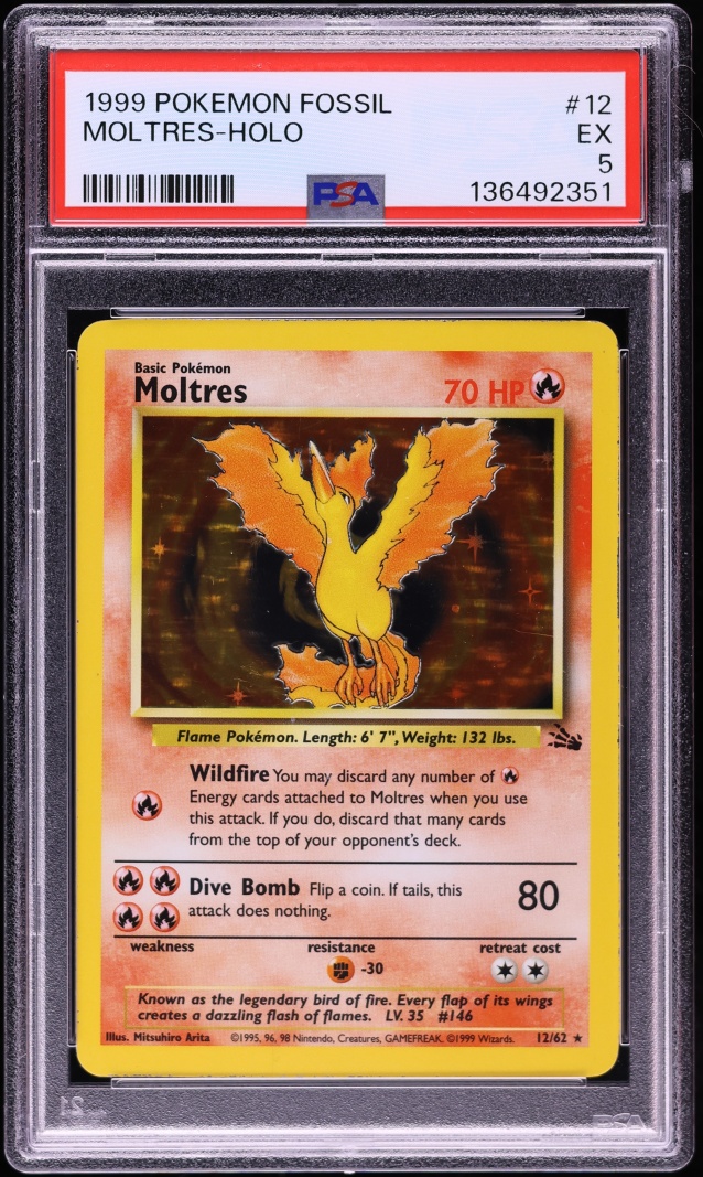 1999 Pokemon Fossil Holo Moltres #12 PSA 5 EX