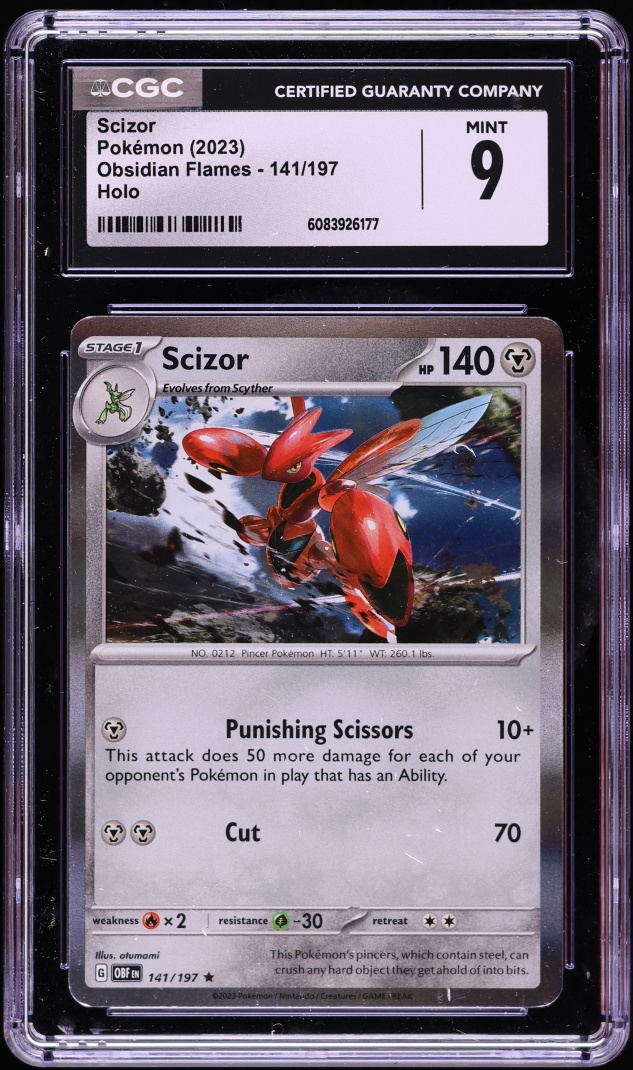 2023 Pokemon Scarlet & Violet Obsidian Flames Holo Scizor #141 CGC 9 MINT