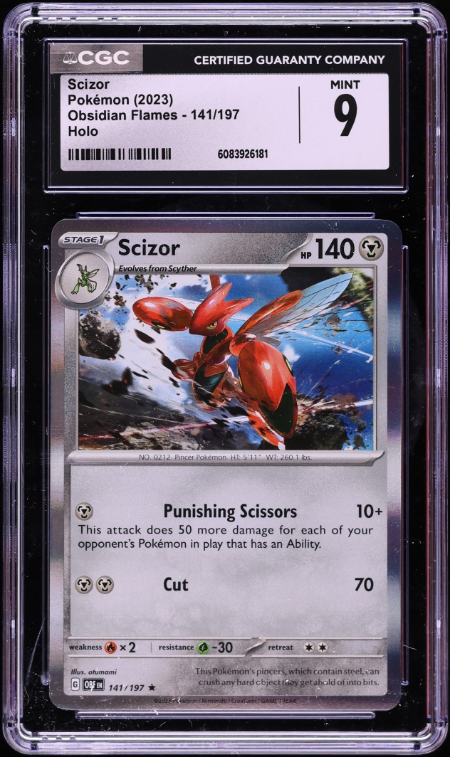 2023 Pokemon Scarlet & Violet Obsidian Flames Holo Scizor #141 CGC 9 MINT