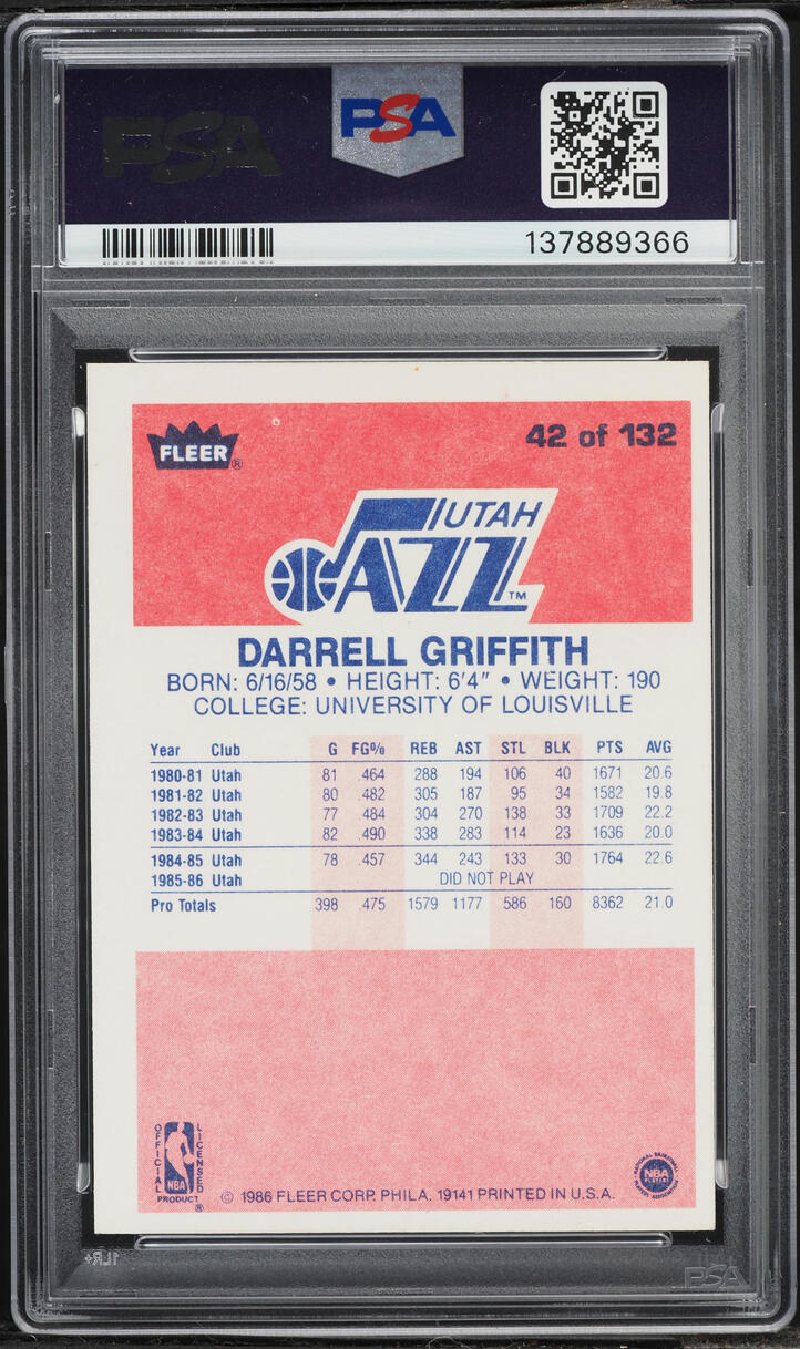 1986 Fleer Basketball Darrell Griffith #42 PSA 7 NRMT