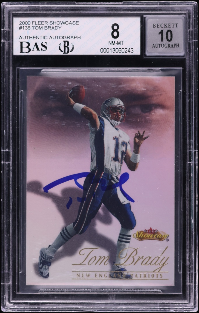 2000 Fleer Showcase Tom Brady ROOKIE AUTO /2000 #136 BAS BGS 8 NM-MT