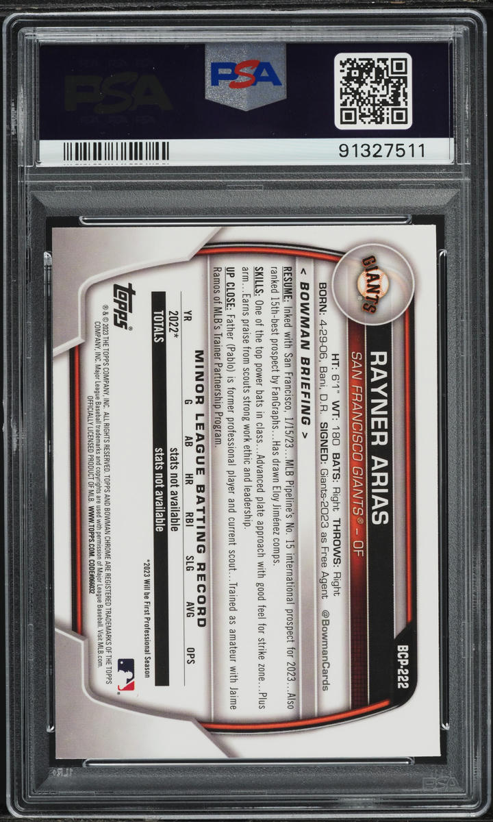 2023 Bowman Chrome Mega Box Rayner Arias PROSPECT #BCP-222 PSA 10 GEM MINT