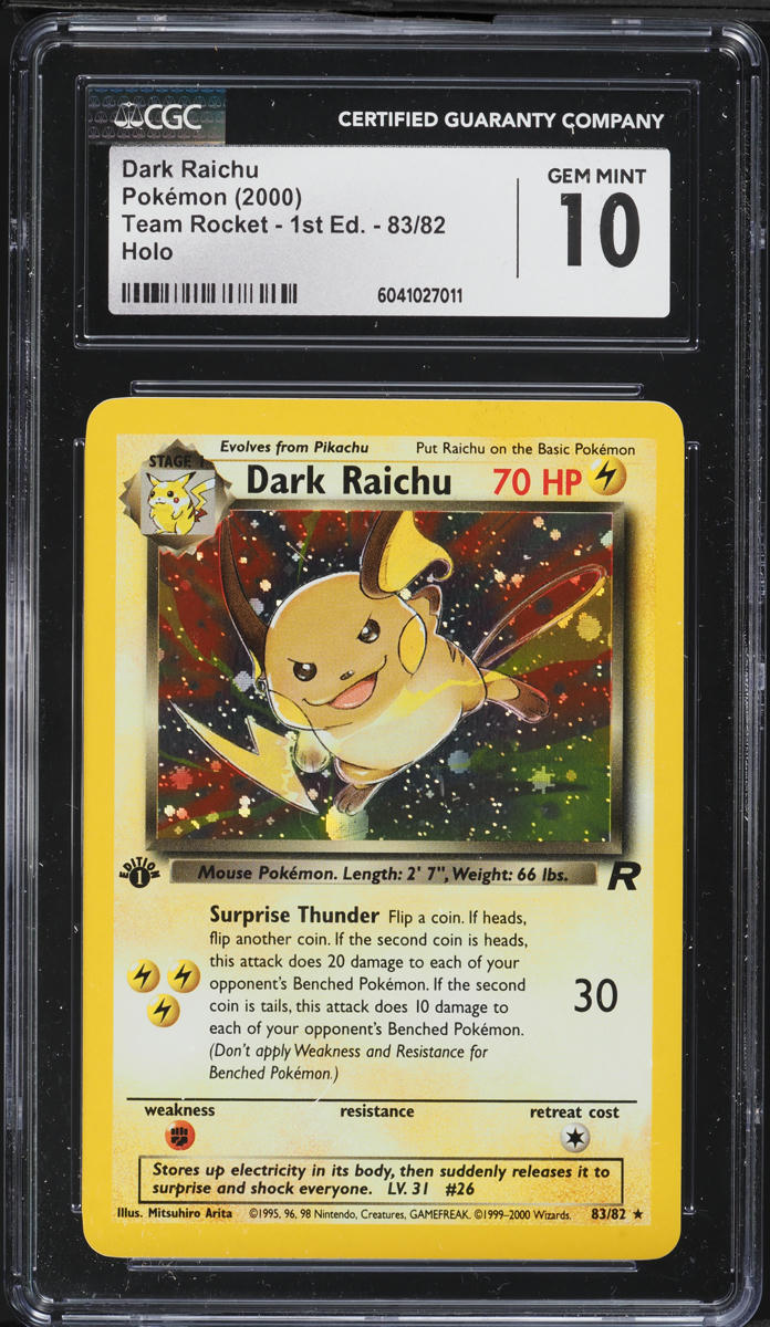 2000 Pokemon Team Rocket 1st Edition Holo Dark Raichu #83 CGC 10 GEM MINT