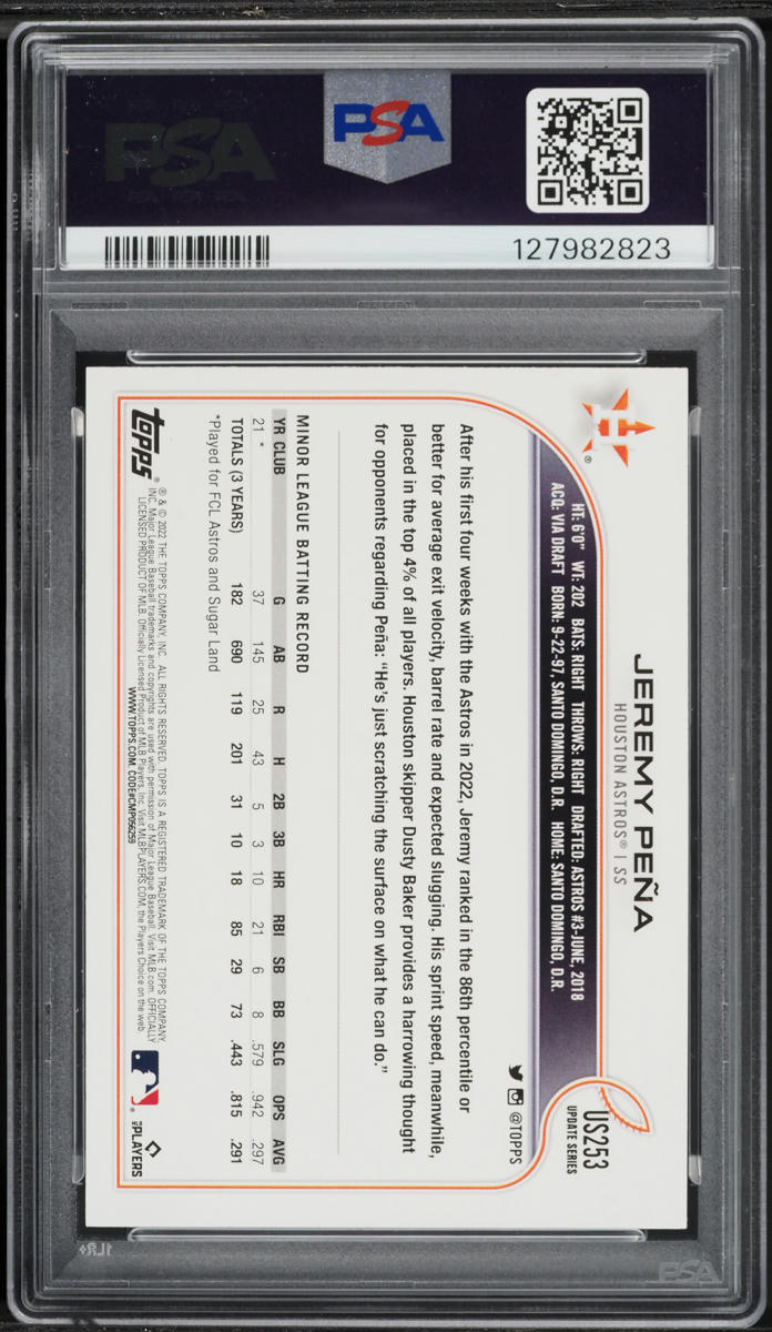 2022 Topps Update Variation Jeremy Pena SP ROOKIE #US253 PSA 9 MINT