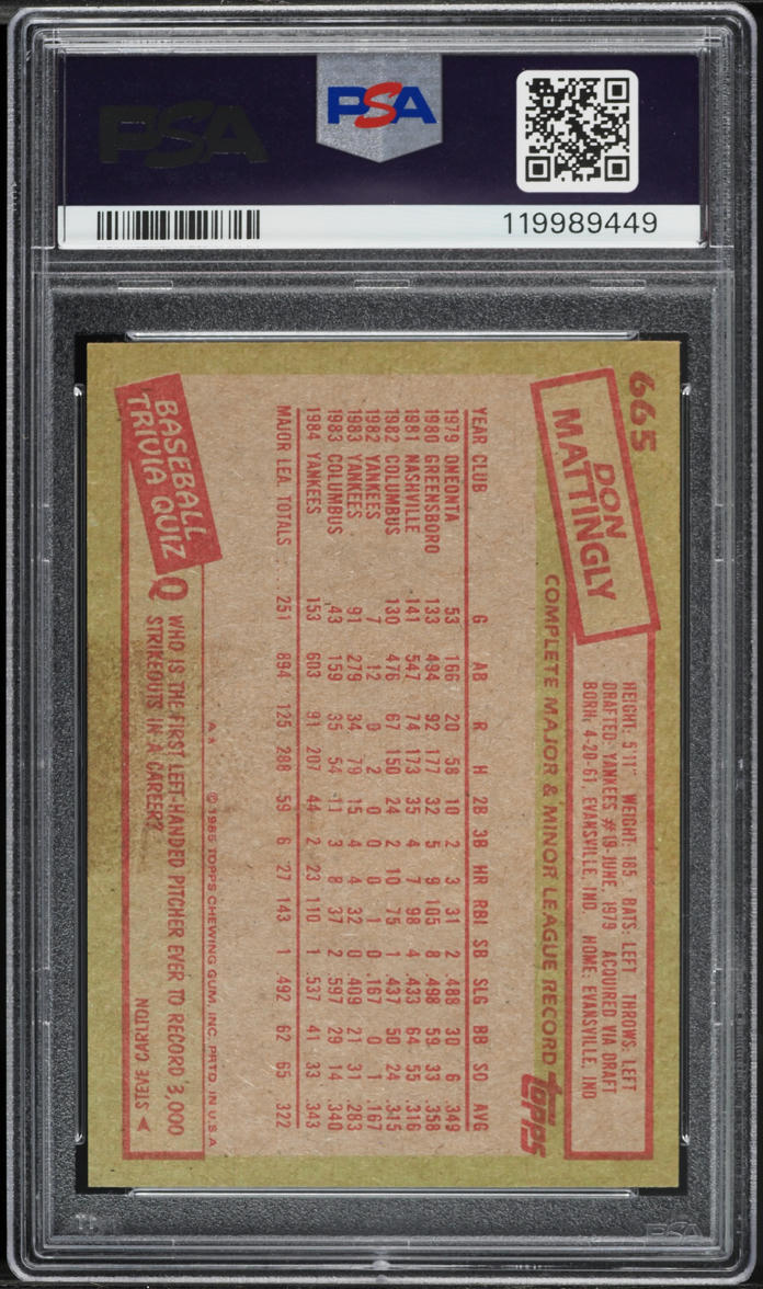 1985 Topps Don Mattingly #665 PSA 5 EX