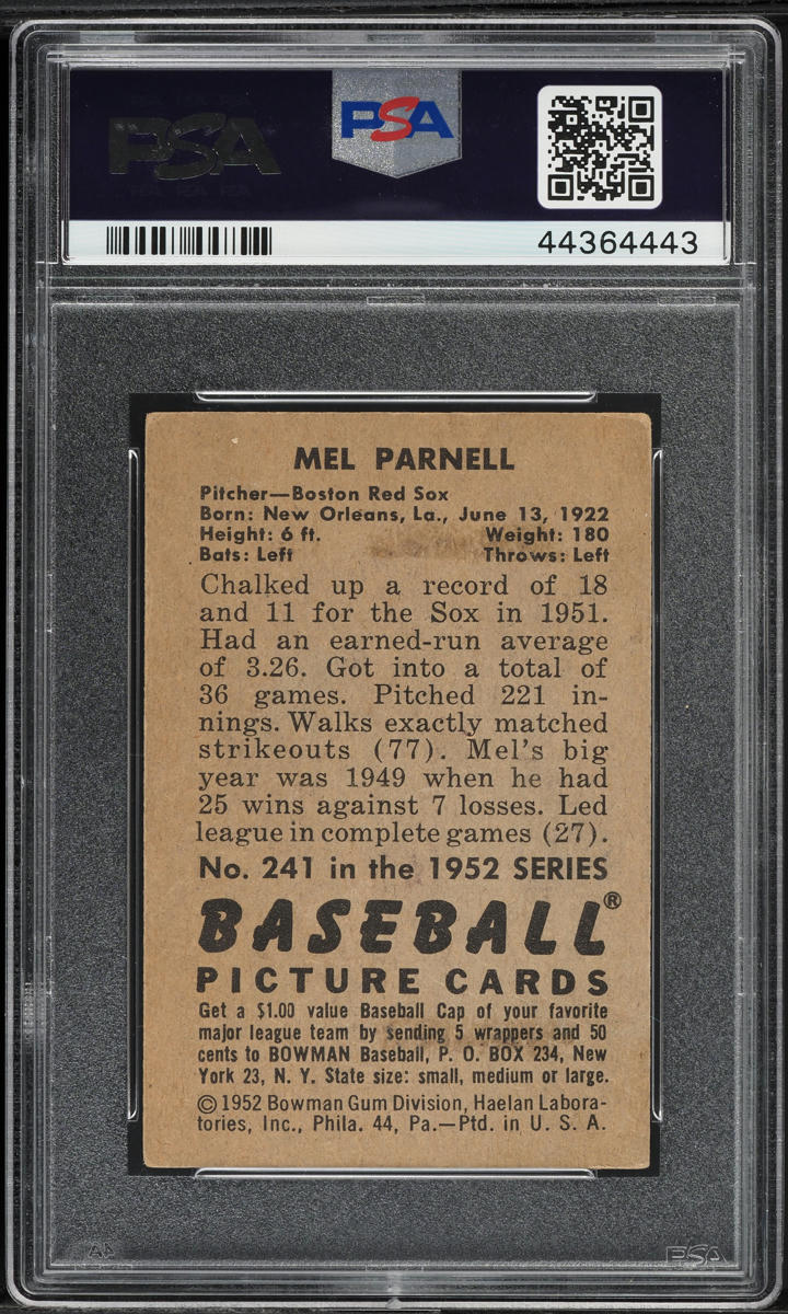 1952 Bowman Mel Parnell #241 PSA 3 VG