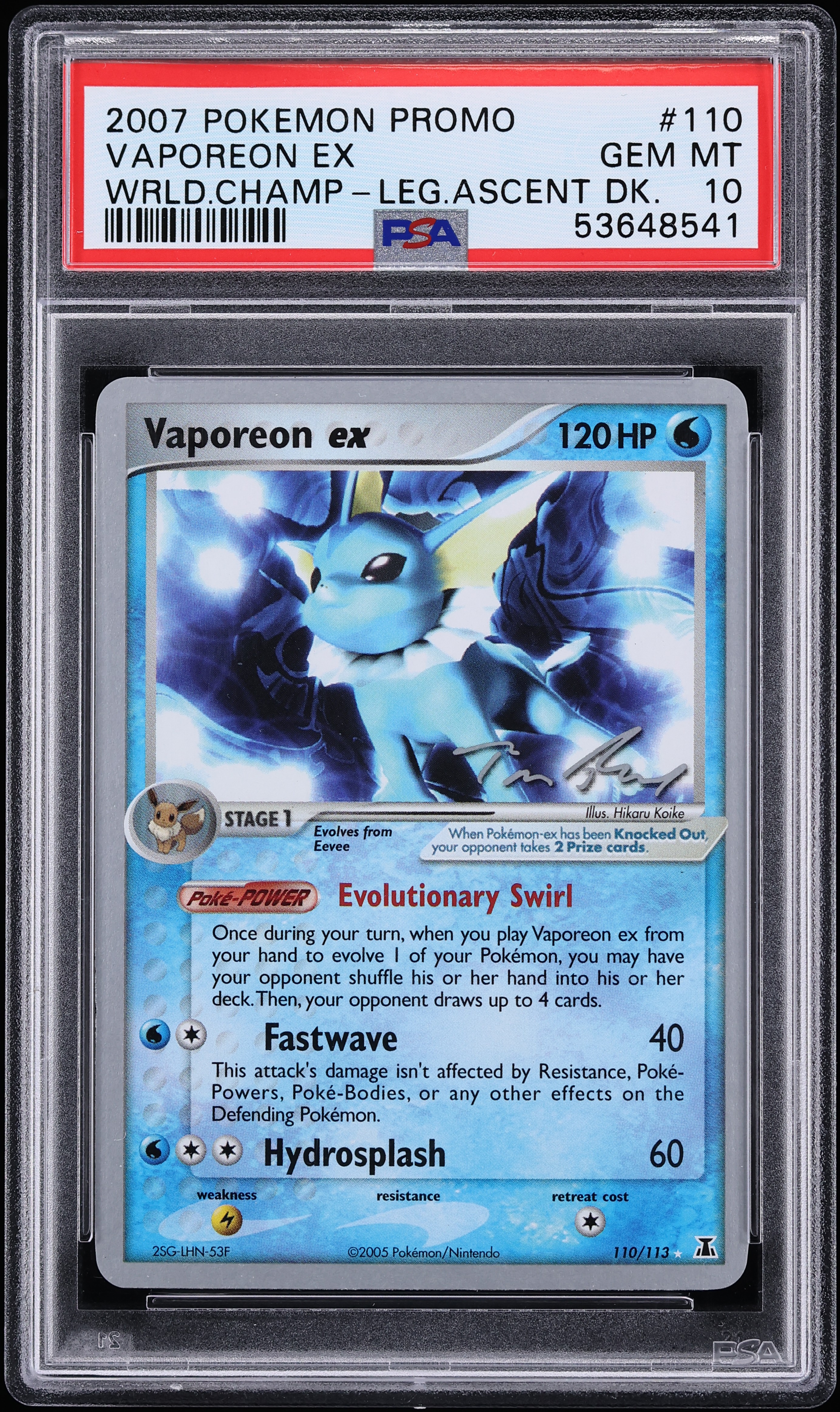 2007 Pokemon World Championship Decks Promo Legend Ascent Vaporeon Ex #110 PSA 10 GEM MINT