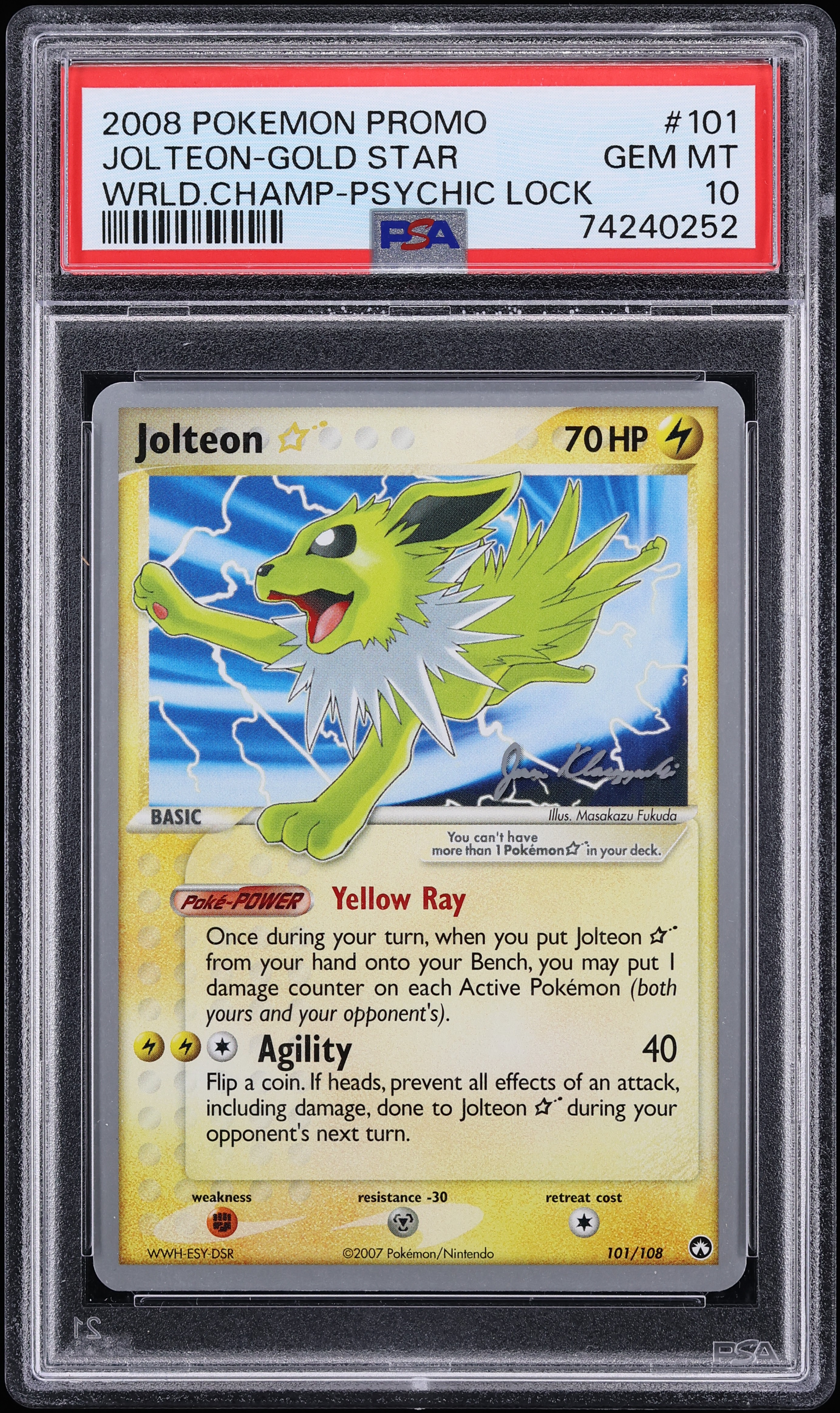 2008 Pokemon World Championship Decks Promo Jolteon Gold Star #101 PSA 10 GEM MINT