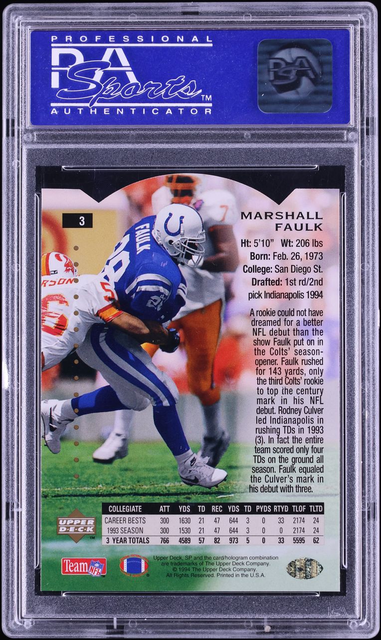 1994 SP Foil Die-Cut Marshall Faulk ROOKIE #3 PSA 9 MINT