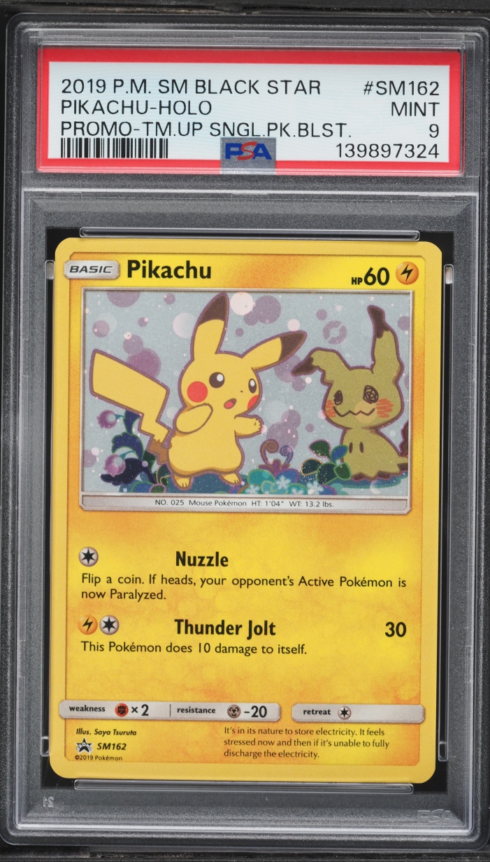 2019 Pokemon Sun & Moon Promo Team Up Holo Pikachu #SM162 PSA 9 MINT