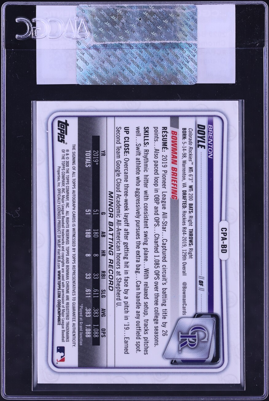 2020 Bowman Chrome Orange Refractor Brenton Doyle PROSPECT AUTO /25 #CPA-BD CGC AUTH