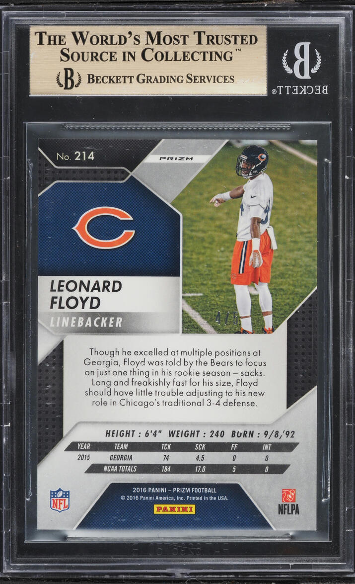 2016 Panini Prizm Gold Vinyl Leonard Floyd ROOKIE /5 #214 BGS 9.5 GEM MINT